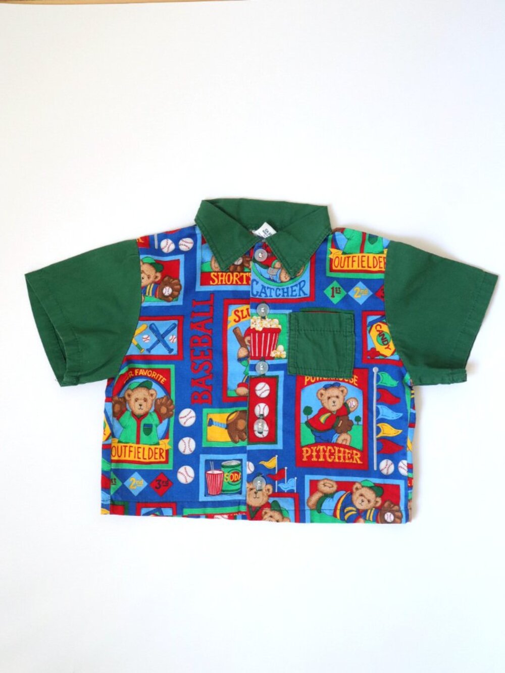 Vintage Baseball Teddy Bears Short Sleeve Shirt / 18-24M